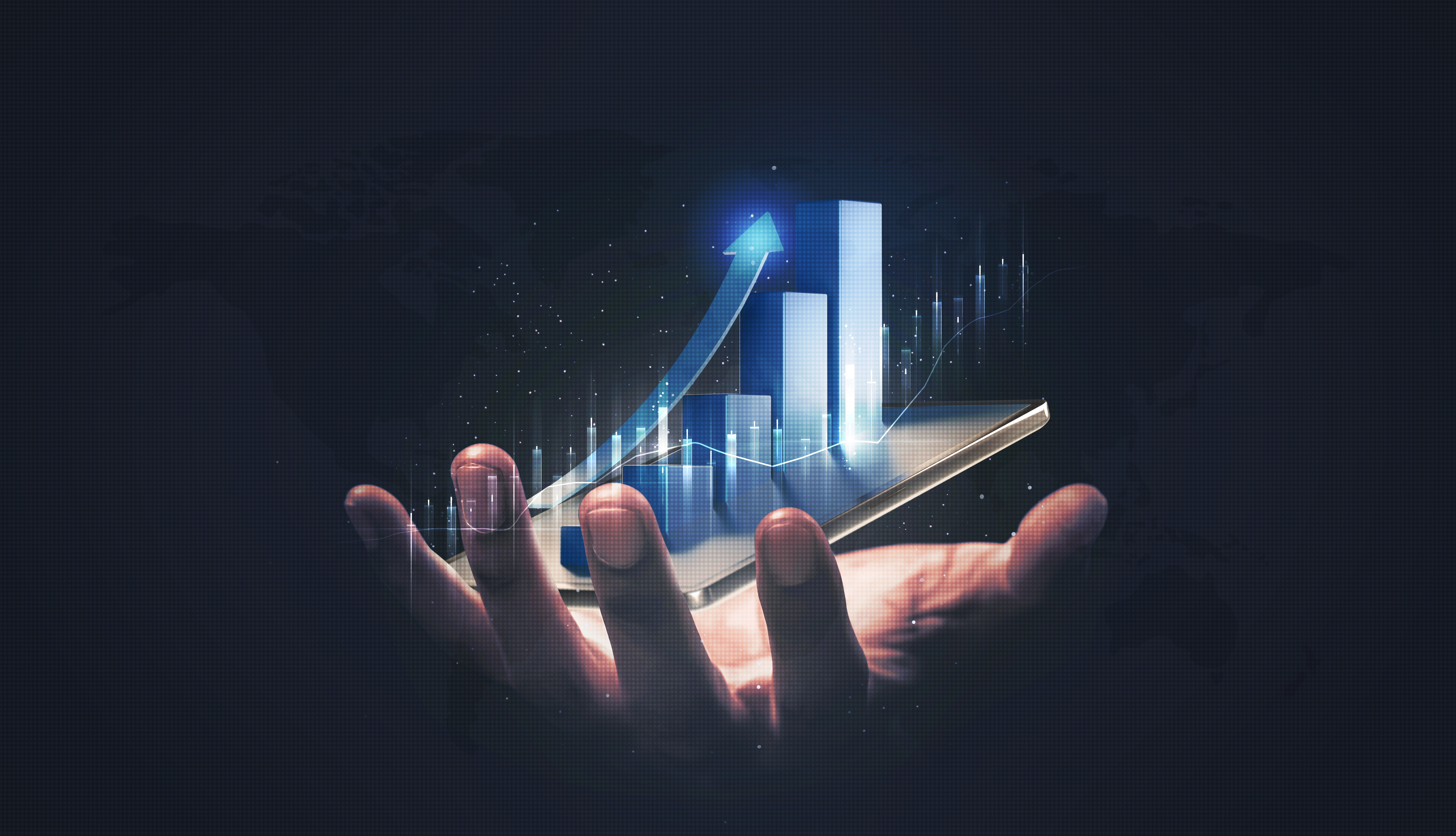 Rastúci graf z mobilu na dlani