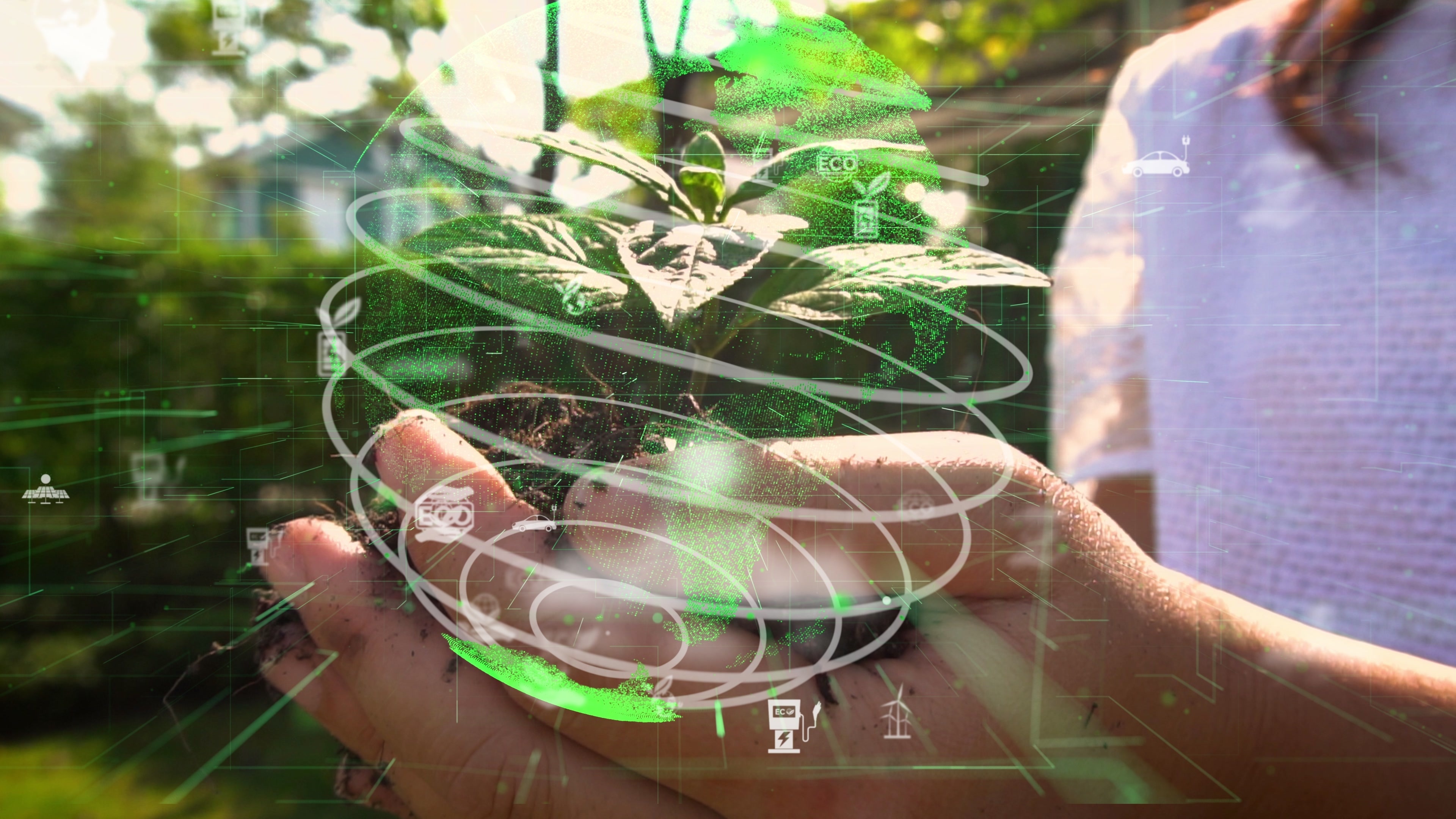 Rastlinka v rukách so zelenou grafikou