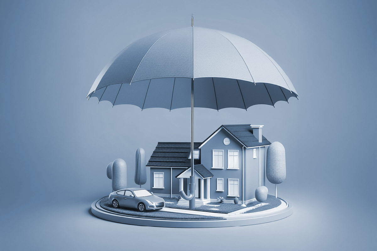 3D model domu a dáždnika ako ochrany